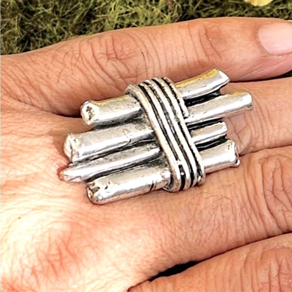 Geometric Silver tone Statement Cocktail Ring